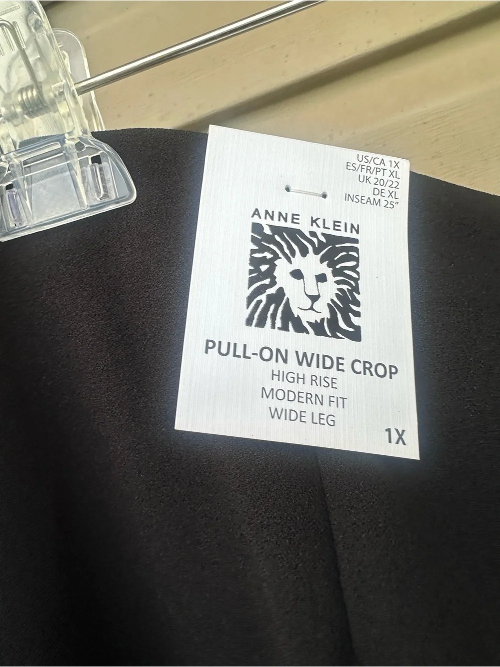 NWT! Anne Klein Pull-On, Wide Crop, Plus-Size 1X Black Dress Pants Trousers